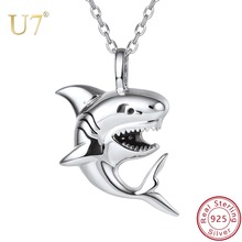 U7 Brand 925 Sterling Silver Shark Charm Necklace Sea Animal Pendant & Chain Men Women Gift 2018 New Fashion Jewelry Wholesale 2024 - buy cheap