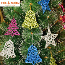 6 pçs árvore de natal ornamentos estrela árvore sino forma pingente ornamento espumante pingente para festa de casamento em casa decorações de natal 2024 - compre barato