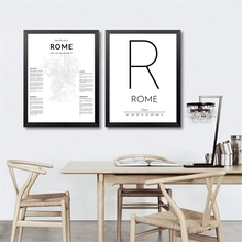 Roma mapa posters quadros em tela, roma itália cidade coordenadas arte pintura preto branco fotos casa sala de estar arte da parede decoração 2024 - compre barato