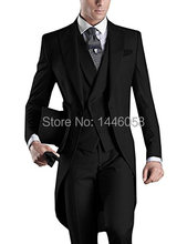 Wedding Suit For Men Custom Made 2018 Morning Long Jacket Tailcoat 3 Pieces Men Slim Fit Suit Black Groom Tuxedo Suit Bridegroom 2024 - buy cheap