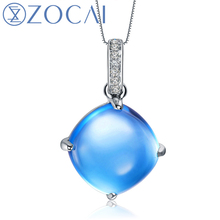 ZOCAI O AZUL SEGREDO 7.0 CT natural genuine topázio azul 18 K ouro branco pendente + 925 prata cadeia D04495 2024 - compre barato