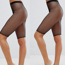 2019 Hot Fishnet Knee Pants Women Sexy Sporty Mesh Hollow Out Legging Cycling Hot Pants Black High Waist 2024 - buy cheap