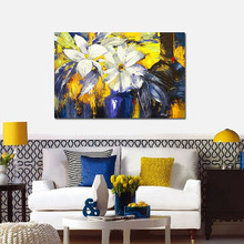 100% Hand Made Modern Art White Flower Blue Vase palette knife oil painting on canvas For Wall decoration 2024 - buy cheap