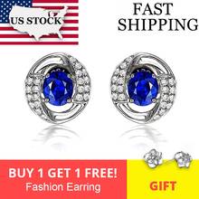 USA STOCK Uloveido Silver 925 Jewelry Earrings for Women Earring with Blue Stones Stud Earings Oorbellen with Box 40% LR007 2024 - buy cheap