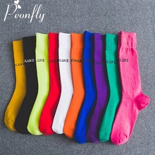 Peonfly meias coloridas de veludo, meias engraçadas com letras em inglês, confortáveis de algodão casuais para outono e outono 2024 - compre barato