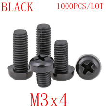 1000 peças por atacado m3 * 4 m3x4 preto nylon plástico redondo parafuso de cabeça redonda 2024 - compre barato