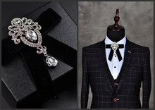 Free shipping NEW fashion  Men and women retro diamond alloy diamond velvet bow tie groom wedding emcee photo long pin brooch 2024 - buy cheap