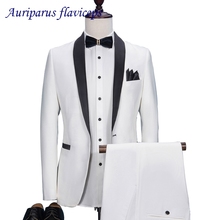 Nova alta qualidade 2020 branco noivo smoking magro ajuste costurado terno preto xale lapela ternos de casamento para homem (jaqueta + calças) 2024 - compre barato