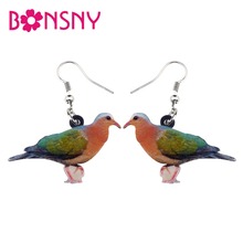 Bonsny Acrylic Unique Purple-tailed Imperial-pigeon Bird Earrings Big Long Dangle Drop Novelty Animal Jewelry For Women Girls 2024 - buy cheap