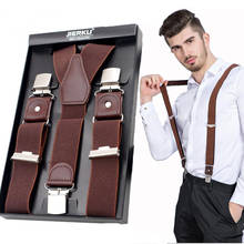 Genuine Leather Suspenders Man's Braces 3Clips Suspensorio Fashion Trousers Strap Father/Husband's Gift 3.5*120cm JK3C02 2024 - buy cheap