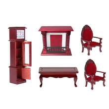 MagiDeal 5pieces 1:12 Dollhouse Wood Table Chair Floor Clock & Fireplace Set 2024 - buy cheap