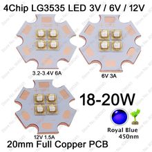 10pcs 3V / 6V / 12V 4Chip 4LEDs 18W LG3535 High Power Plant Grow LED Lighting Emitter Royal Blue 450nm on 20mm Copper PCB 2024 - buy cheap