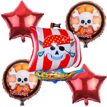 O envio gratuito de 5 peças navio pirata dia das bruxas balão de alumínio festa layout decorativo balão atacado globos balões de ar 2024 - compre barato