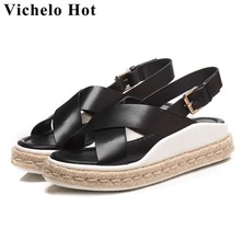 Vichelo Hot cow leather buckle strap slingback women sandals gladiator shoes peep round toe comfortable daily wear sandals L52 2024 - buy cheap