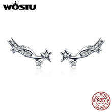 WOSTU Original Design Real 925 Sterling Silver Sparkling Star Crystal Stud Earring for Women Silver Clear CZ Jewelry Gift CQE442 2024 - buy cheap