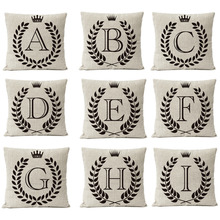 Black White Crown Letter Alphabet Linen Pillow Cover Home Decorative Pillows Linen Pillow Case Office Sofa Cushion Cover 2024 - buy cheap