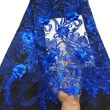 Tela de encaje africano azul real con cuentas 3d, tela de encaje de alta calidad, tela de encaje francés Nigeriano para vestido de boda, 2021 2024 - compra barato