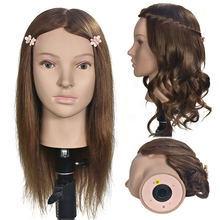 Cabeça de manequim para cabeleireiros, cabeça de 16 polegadas com cabelo humano real 100% para curtes, bonecas de manequim 2024 - compre barato