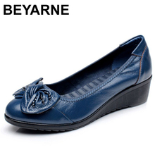 BEYARNE 2019Spring and autumn single shoes mother slippers soft leather shoes round shallow mouth in the elderly work shoesE181 2024 - buy cheap