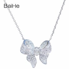 BAIHE Solid 18K White Gold Round About 0.50ct H/SI Natural Diamonds Women Fine Jewelry Wedding Beautiful bow diamond Necklaces 2024 - buy cheap