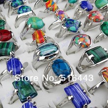 Hot Selling 10pcs Charms Vintage Mix Natural Malachite Stones Turquoise Silver P Womens Mens Rings Wholesale Jewelry Lots A-918 2024 - buy cheap