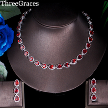 ThreeGraces Classic Evening Party Jewelry Big Water Drop Deep Red CZ Zirconia Stone Dangle Earrings Necklace Set For Women JS155 2024 - buy cheap