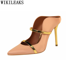 Mules-zapatos de tacón alto para mujer, calzado de fiesta de San Valentín, color amarillo, elegante, extremo, color negro 2024 - compra barato