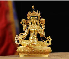 21CM large -High-grade gold gilding Buddha brass statue HOME family effective protection Tibetan Nepal Green Tara Buddha statue 2024 - buy cheap