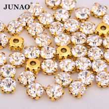 JUNAO 6 7 8 10 mm Sew On Clear Glass Crystals Gold Silver Claw Rhinestones Bridal Beads Applique Sewing Flatback Crystal Stones 2024 - buy cheap