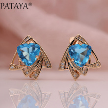 Brincos triangulares azuis pataya 585, brincos femininos de zircônio cúbico multicolorido ouro rosa, 9 cores 2024 - compre barato