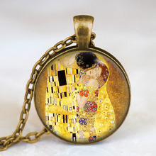 Vintage The kiss Lovers Art Gustav Klimt Steampunk Pendant new Necklace charms antique chain 1pcs/lot mens dr who womens fashion 2024 - buy cheap