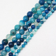 Mini.order is $7! 4-12mm blue Stripe banded Agates Onyx Round DIY Spacer Loose Beads 15" 2024 - buy cheap