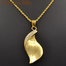 SUNNERLEES Fashion Jewelry Gold-Color Pendant Necklace Clear Cubic Zirconia Smooth Leaf Optional Chain For Mens Womens P12 Y 2024 - buy cheap