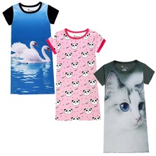 New Summer Baby Girls Short Sleeve 3D Animal Printing Panda Swan Cat Nightgown Children Sleepwear Nightwear Kids Nightgowns 2024 - buy cheap