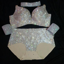 Bikini con diamantes de imitación para mujer, trajes de baile en barra, Tops y pantalones sexys de Jazz para mujer, trajes de cantante de moda para escenario de Dj 2024 - compra barato