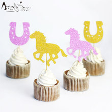 Horse and Horseshoe Glitter Cupcake Topper Cowgirl Birthday Party Cupcake Topper Cowgirl Baby Shower First Birthday Decoration 2024 - buy cheap