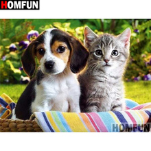 HOMFUN Full Square/Round Drill 5D DIY Diamond Painting "Cat and dog" Embroidery Cross Stitch 5D Home Decor Gift A00313 2024 - buy cheap