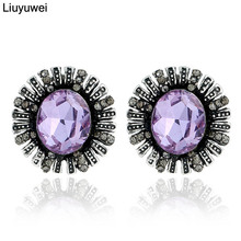 Liuyuwei Vintage Punk Earrings for Women Crystal Antique Silver Colour Stud Earrings Fashion Ethnic Jewelry Gift 2024 - buy cheap