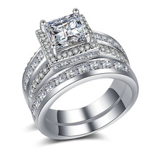 Huitan, 2 шт., набор колец для пары с принцессой, с кубическим цирконием, вечность любви, роскошные ювелирные изделия, Свадебные обручальные кольца для женщин 2024 - купить недорого