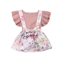 Infant Toddler Kids Baby Girl Clothes Princess Butterfly Sleeve Tops Romper Bow Suspender Floral Skirt Dress 2Pcs Outfit Set 2024 - buy cheap