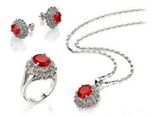 FREE shipping>>>>>>Red Cubic Zirconia White Crystal Pendant Necklace Earrings Ring 2024 - buy cheap