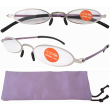 R12002 prata roxo mulheres Oval óculos de leitura W / Suede Material Pouch 1.00 / 1.50 / 2.00 / 2.50 / 3.00 / 3.50 2024 - compre barato