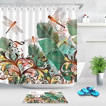LB Dragonflies Music Notes And Swirls Shower Curtain Banana Leaf Artistic Bathroom Waterproof Polyester Fabric for Bathtub Decor 2024 - buy cheap