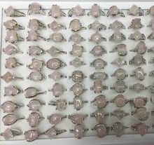 Anillo de cuarzo rosa para mujer, sortija de dedo de piedra, Color plateado, mezcla de tamaños 20, unids/lote 2022 - compra barato