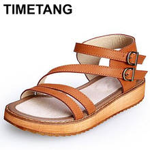 TIMETANG  Woman Sandals Shoes 2021 Summer Style Wedges Flat Sandals Women Fashion Slippers Rome Platform Genuine Leather 2024 - buy cheap