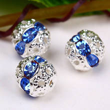 free shipping silver metal beads 8mm blue crystal rhinestone silver spacer beads fitting ,(100pcs) wholesale 2024 - buy cheap