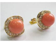 choices Women Genuine 10mm Coral pink South Sea Shell Pearl& Crystal Earrings 925 Sterling  wedding jewelry earrings 2024 - buy cheap