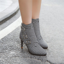 YMECHIC Gray Pink Plaid Sexy Thin High Heels Stiletto Boots Buckle Strap Womens Shoes Pointed Toe Sweet Ladies Party Shoes 2019 2024 - buy cheap