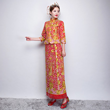 Vestido chino tradicional bordado, Qipao rojo, novia Vintage, Cheongsam Oriental, vestidos de fiesta, Vestido largo de dragón Chinoise 2024 - compra barato