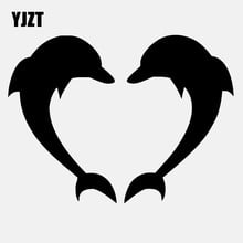 YJZT 9CM*13.7CM*2 Dolphin Heart Fishing Vinyl Decal Car Sticker Black/Silver C24-0471 2024 - buy cheap